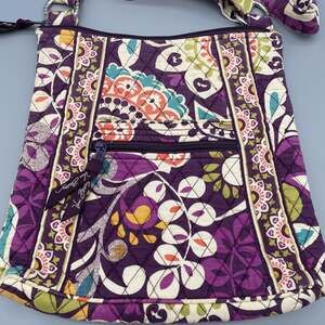 Vera Bradley Hipster Crossbody Purse Plum Crazy Print Quilted Cotton Retired